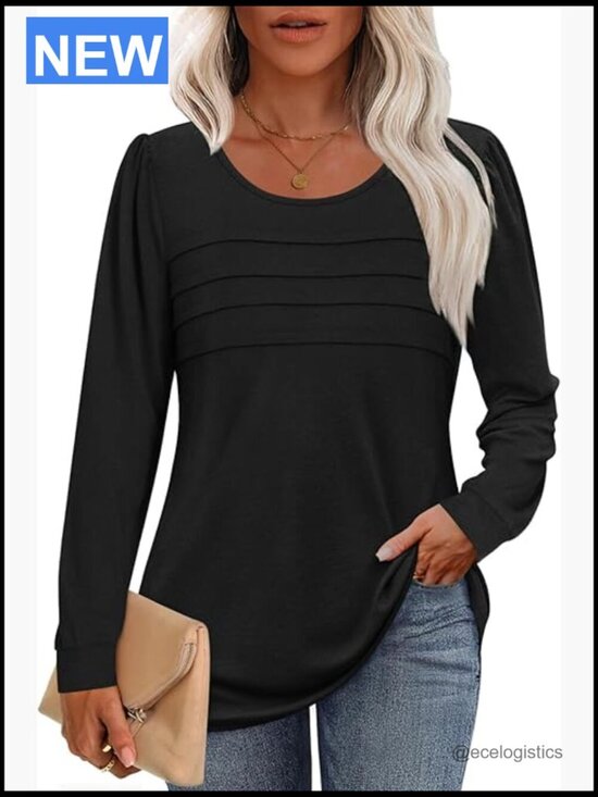 Tops - Long Sleeve Tunic Blouse Pleated Dressy Casual Top for Leggings